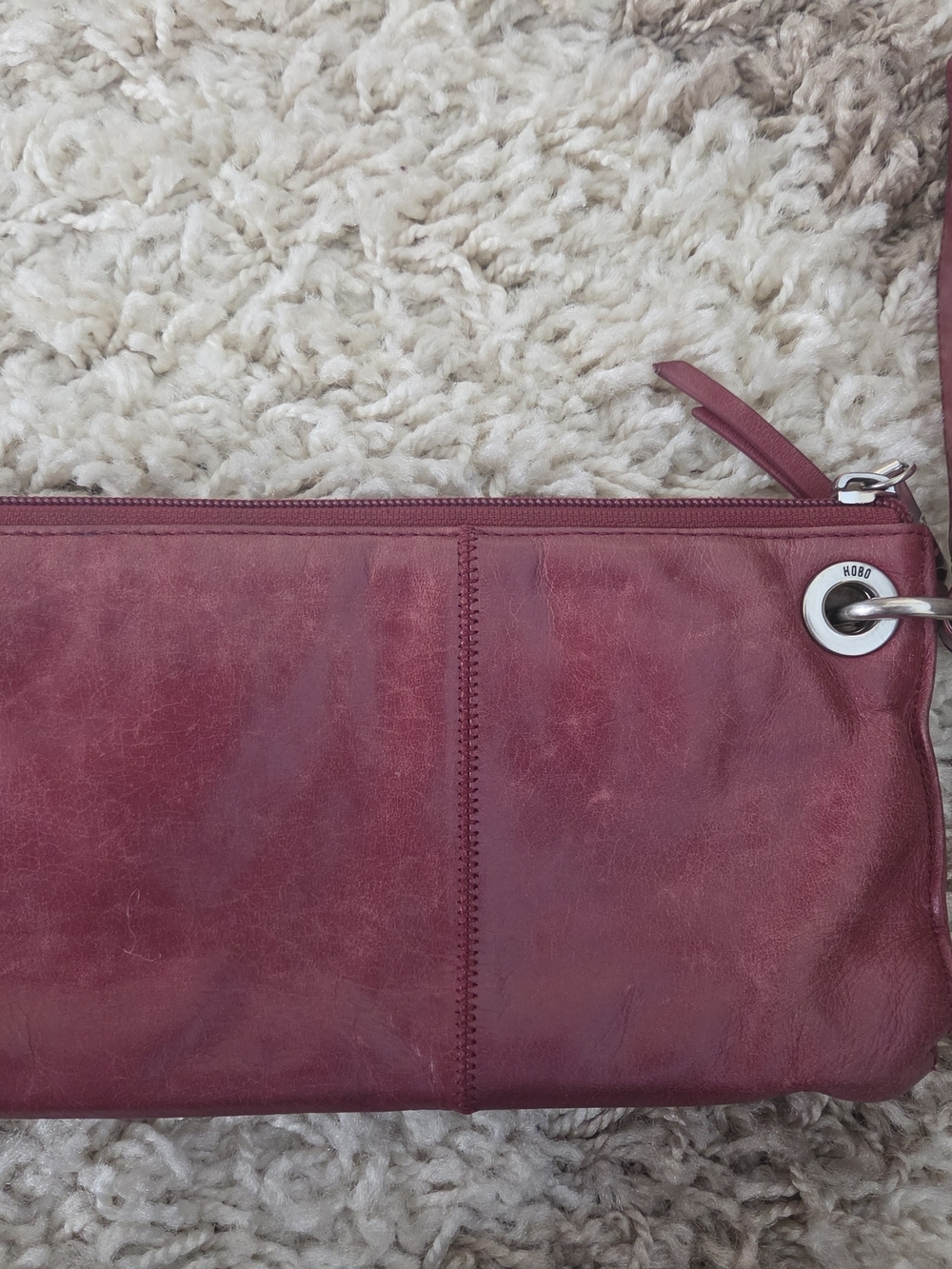 HOBO Burgundy Leather Wristlet Clutch with Silver Grommet